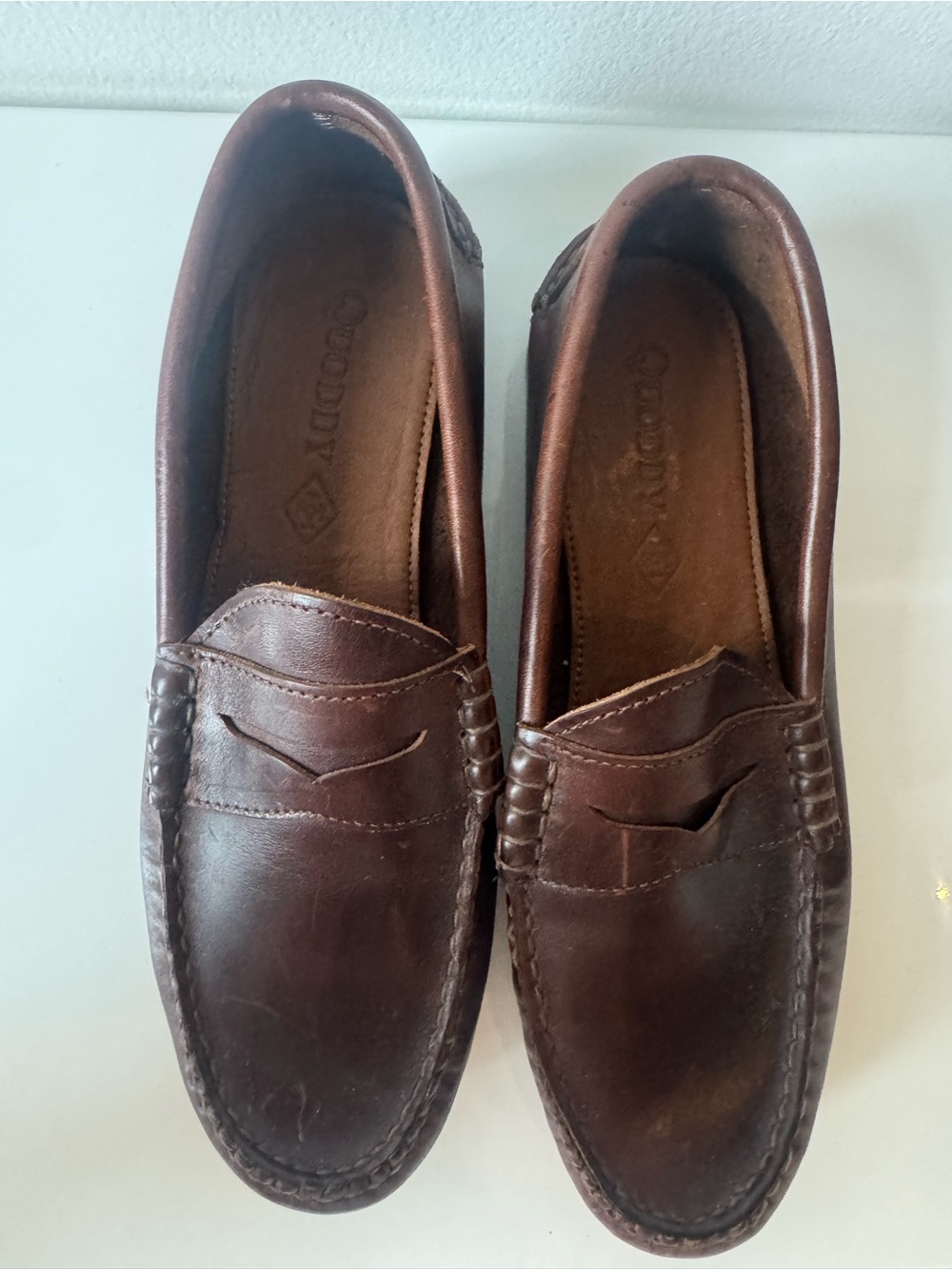 ✅QUODDY Penny Loafers Men's 9.5 Brown Leather Moc Toe Shoes Handcrafted in USA